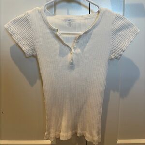 Brandy Melville Ribbed Button Up Short Sleeve Shirt